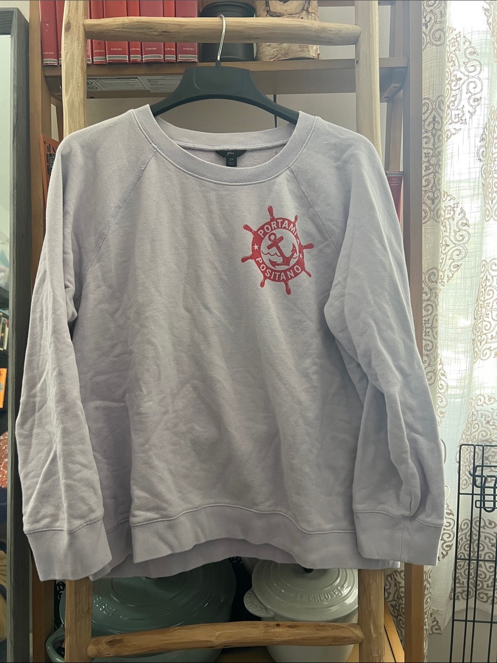 J. Crew Comfort Crewneck Sweatshirt - Light Lavender with Red Graphic